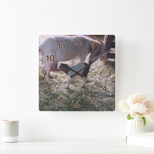 Een geit en haar Kind v2 Vierkante Klok (Huis)