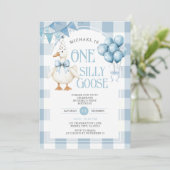 Een Gekke Gans 1e Verjaardag Ballon Blue Gingham Kaart (Staand voorkant)