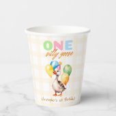 Een Gekke Gans 1e Verjaardag Gele Gingham plaid Papieren Bekers (Voorkant)
