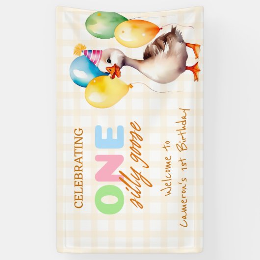 Een Gekke Gans 1e Verjaardag Jongen Meisje Welkom Spandoek (Verticaal)