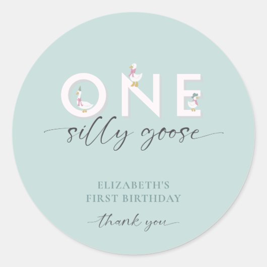 Een Gekke Gans 1e Verjaardag Schattige Ronde Sticker (Voorkant)