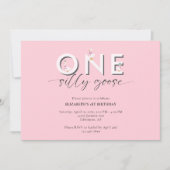 Een Gekke Gans 1e Verjaardag Schattige Roze Kaart (Voorkant)