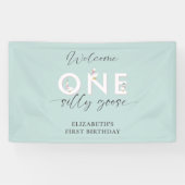 Een Gekke Gans 1e Verjaardag Schattige Welkom Eenv Spandoek (Horizontaal)