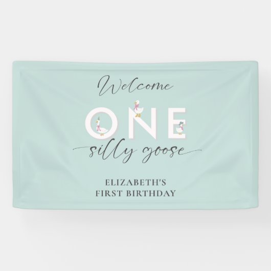 Een Gekke Gans 1e Verjaardag Schattige Welkom Eenv Spandoek (Horizontaal)