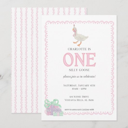 EEN Gekke Gans 1e Verjaardag Uitnodigen Kaart (Voorkant / Achterkant)