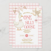 Een Gekke Gans 1e Verjaardagsballon Pink Gingham Kaart (Voorkant / Achterkant)