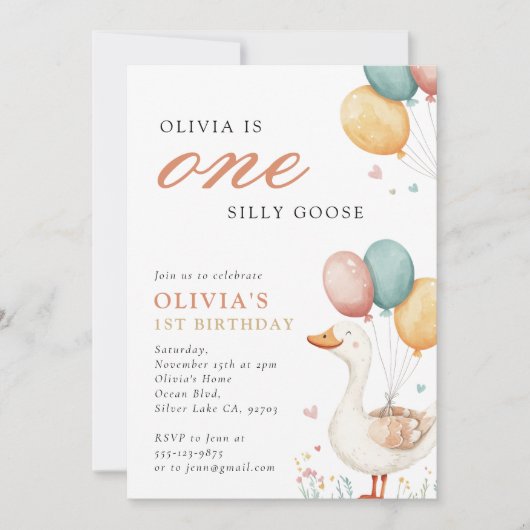 Een Gekke Gans 1e Verjaardagsfeest Kaart (Voorkant)