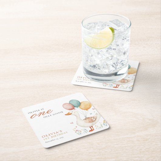 Een Gekke Gans 1e Verjaardagsfeest Kartonnen Onderzetters (Insitu)