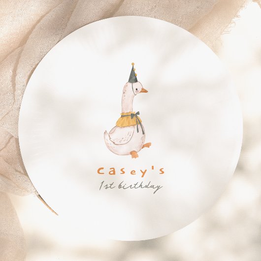 Een Gekke Gans 1e Verjaardagsfeest Papieren Bordje