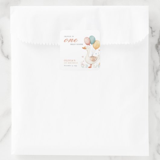Een Gekke Gans 1e Verjaardagsfeest Vierkante Sticker (Tas)
