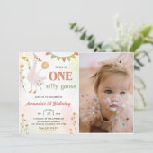 Een Gekke Gans 1e verjaardagsfeestje Foto Kaart (Staand voorkant)