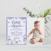 Een Gekke Gans 1e verjaardagsfeestje Foto Kaart (Staand voorkant)