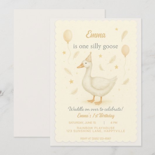 Een Gekke Gans 1e verjaardagsfeestje voor meisjes  Kaart (Voorkant / Achterkant)