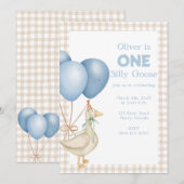 EEN Gekke Gans 1e Verjaardagsuitnodiging Feestdagenkaart (Voorkant / Achterkant)