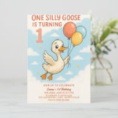 EEN Gekke Gans 1e verjaardagsuitnodiging voor meis Kaart (Staand voorkant)