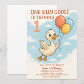 EEN Gekke Gans 1e verjaardagsuitnodiging voor meis Kaart (Voorkant / Achterkant)