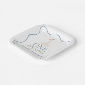 Een Gekke Gans blauw en groen Papieren Bordje (Gebogen)