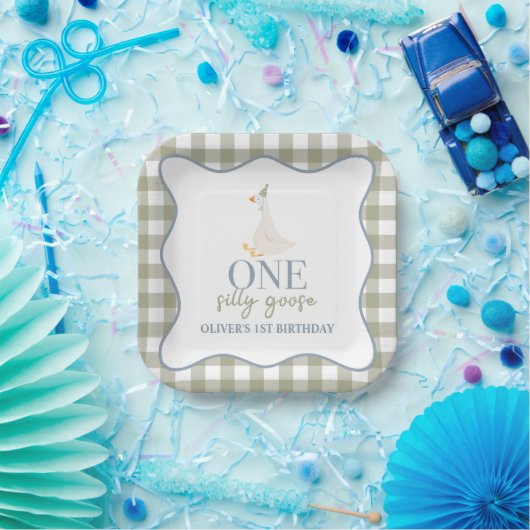 Een Gekke Gans blauw en groen Papieren Bordje (Feest)