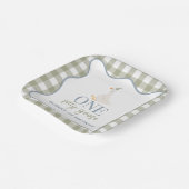 Een Gekke Gans blauw en groen Papieren Bordje (Gebogen)