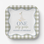 Een Gekke Gans blauw en groen Papieren Bordje (Voorkant)