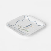 Een Gekke Gans blauw en groen Papieren Bordje (Gebogen)