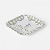 Een Gekke Gans blauw en groen Papieren Bordje (Gebogen)