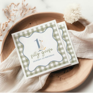 Een Gekke Gans blauw en groen Servet