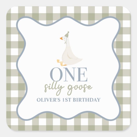 Een Gekke Gans blauw en groen Vierkante Sticker (Voorkant)