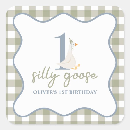 Een Gekke Gans blauw en groen Vierkante Sticker (Voorkant)