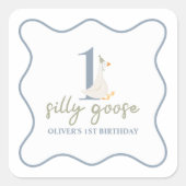 Een Gekke Gans blauw en groen Vierkante Sticker (Voorkant)