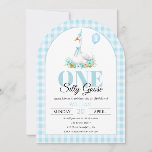 Eén gekke gans, blauwe geruite jongen wordt één ja kaart (Voorkant)