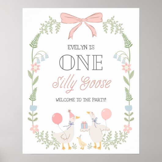 Een Gekke Gans Bloemen Roze Boog Verjaardag Welkom Poster (Voorkant)