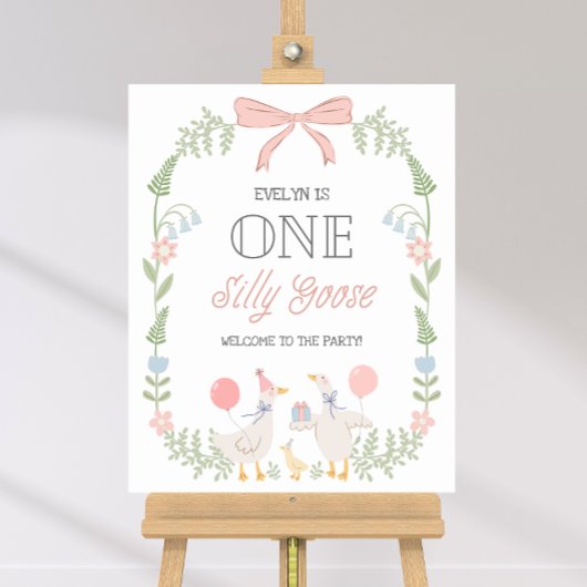 Een Gekke Gans Bloemen Roze Boog Verjaardag Welkom Poster