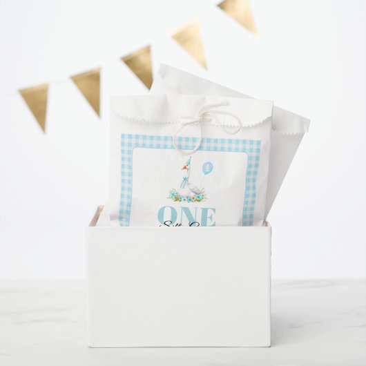 Een gekke gans, Blue Gingham Boy's 1st Birthday Bedankzakje (Feest)