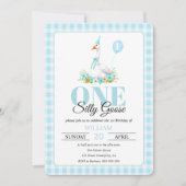 Een gekke gans, Blue Gingham Boy's 1st Birthday Kaart (Voorkant)