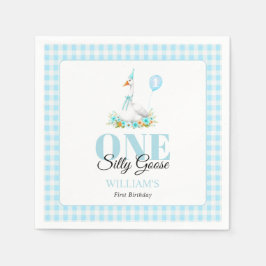 Een gekke gans, Blue Gingham Boy's 1st Birthday Servet