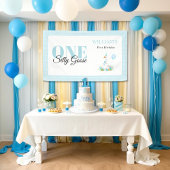Een gekke gans, Blue Gingham Boy's 1st Birthday Spandoek