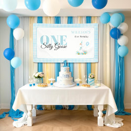 Een gekke gans, Blue Gingham Boy's 1st Birthday Spandoek