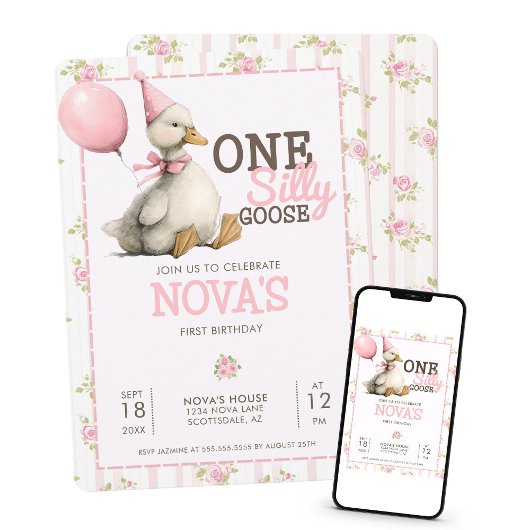 Een Gekke Gans Custom Pastel Roze 1e Verjaardag Kaart