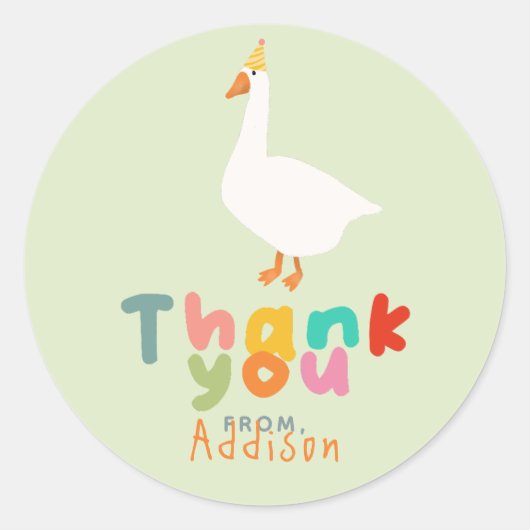 Een Gekke Gans Eerste Verjaardag Dank u wel Ronde Sticker (Voorkant)