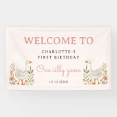 Een Gekke Gans Eerste Verjaardag Meisje Party Sign Spandoek (Horizontaal)