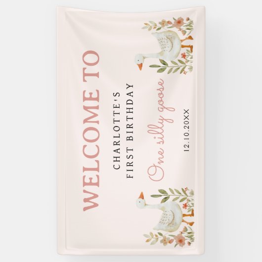 Een Gekke Gans Eerste Verjaardag Meisje Party Sign Spandoek (Verticaal)