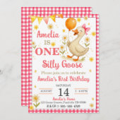 EEN Gekke Gans Eerste Verjaardag Uitnodiging (Voorkant / Achterkant)