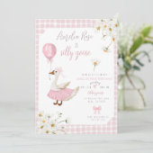 Een Gekke Gans Eerste Verjaardag Uitnodiging Roze (Staand voorkant)