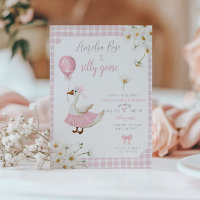 Een Gekke Gans Eerste Verjaardag Uitnodiging Roze