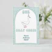 Een gekke gans eerste verjaardagsuitnodiging kaart (Staand voorkant)