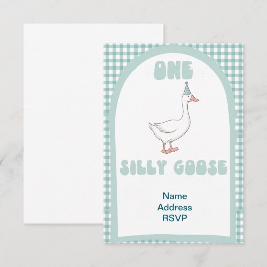 Een gekke gans eerste verjaardagsuitnodiging kaart (Voorkant / Achterkant)