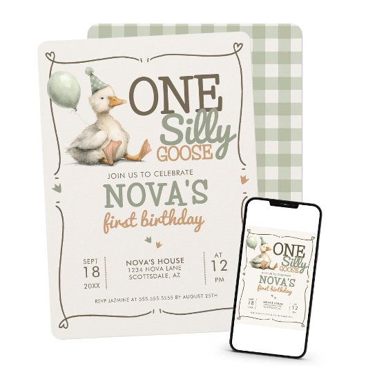 Een Gekke Gans Gepersonaliseerd 1e Verjaardagsfees Kaart