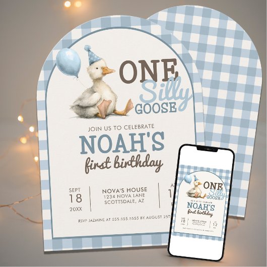 Een Gekke Gans Gepersonaliseerd Blauw 1e Verjaarda Kaart