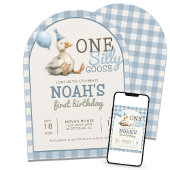 Een Gekke Gans Gepersonaliseerd Blauw 1e Verjaarda Kaart